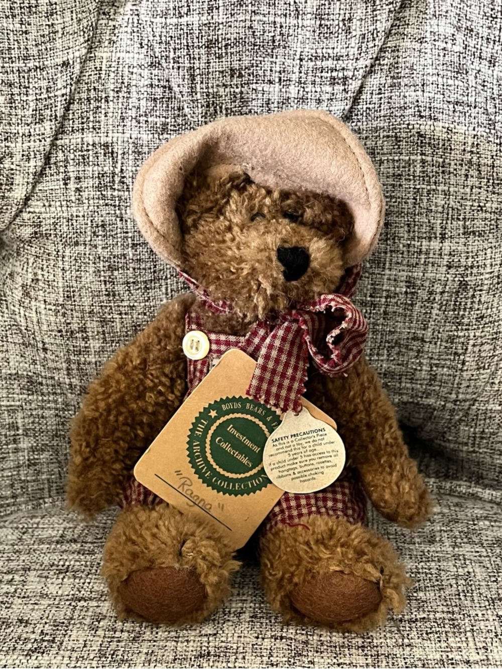 RARE Vintage Boyds Bears RAGNA 1998 Plush 8" w/ Red Gingham Outfit
